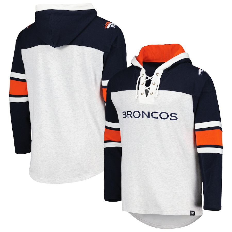 Denver Broncos '47 Gridiron Lace-Up Pullover Hoodie - Heather Gray