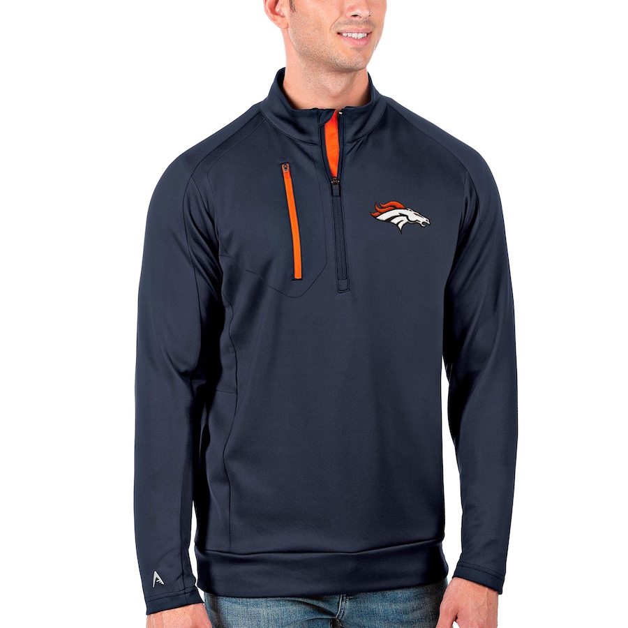 Denver Broncos Antigua Generation Quarter-Zip Pullover Jacket - Navy-Orange