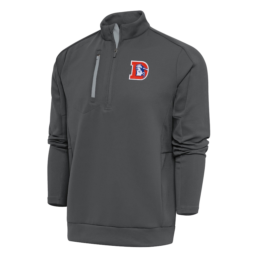 Denver Broncos Antigua Team Logo Throwback Generation Quarter-Zip Pullover Top - Charcoal