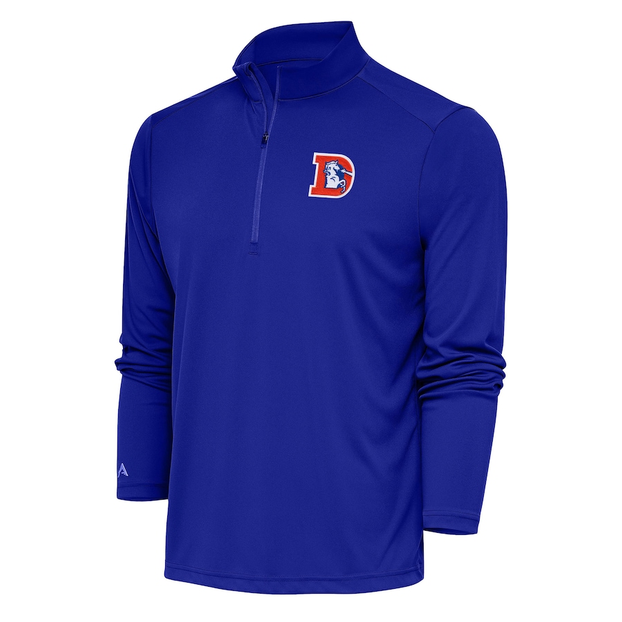 Denver Broncos Antigua Team Logo Throwback Tribute Quarter-Zip Pullover Top - Royal