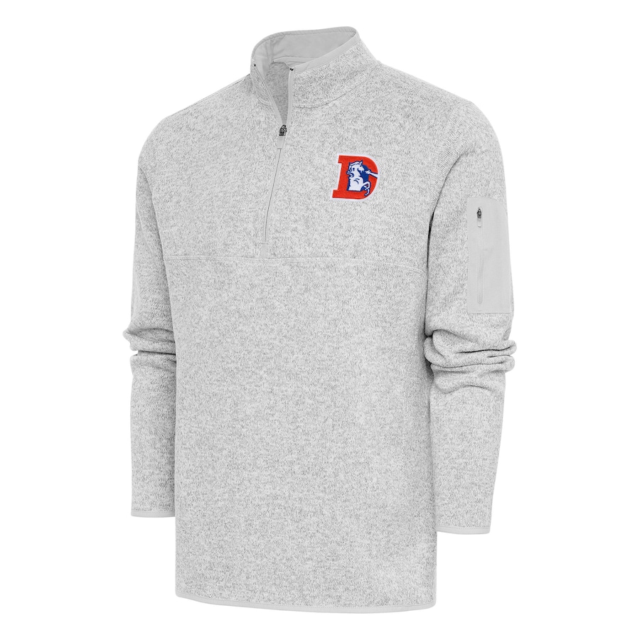 Denver Broncos Antigua Throwback Fortune Quarter-Zip Pullover Jacket - Heather Gray