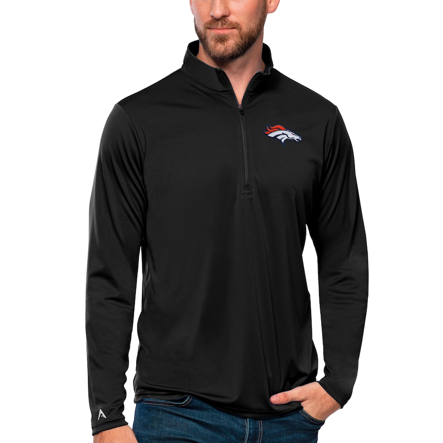 Denver Broncos Antigua Tribute Quarter-Zip Pullover Top - Black