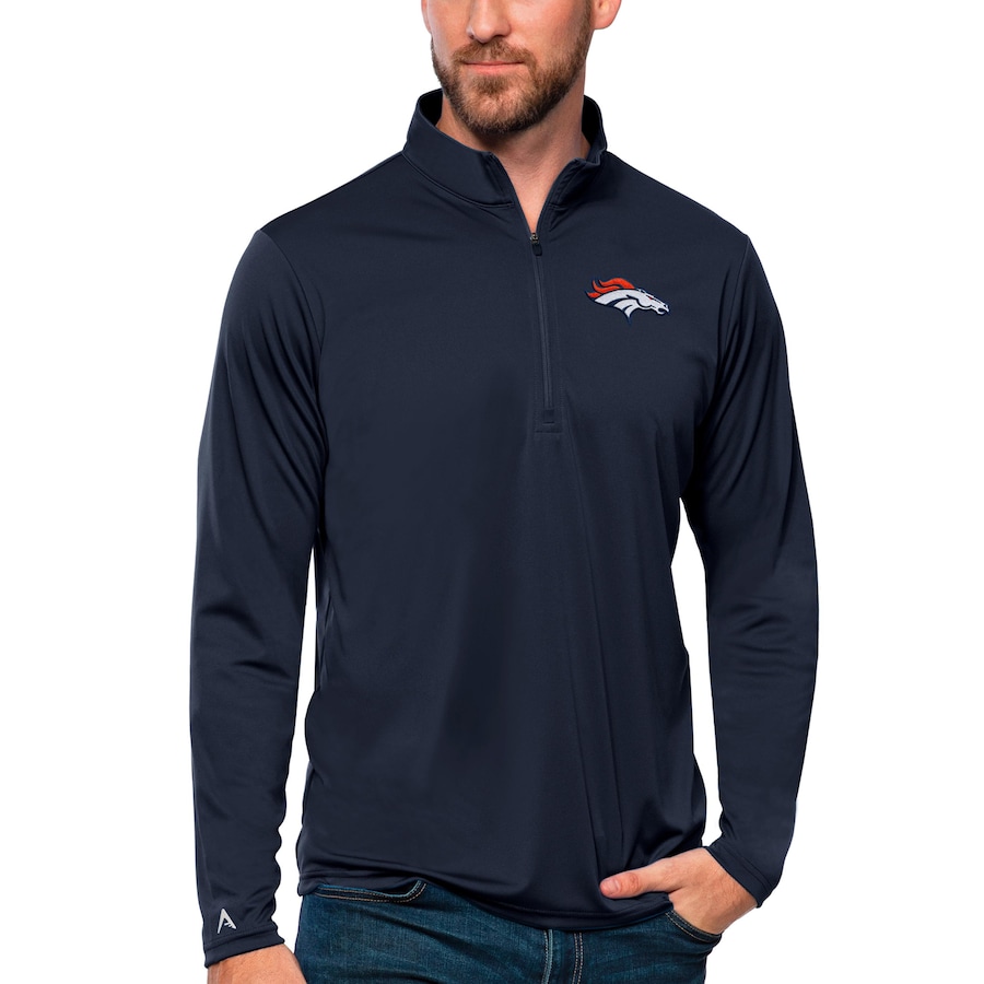 Denver Broncos Antigua Tribute Quarter-Zip Pullover Top - Navy