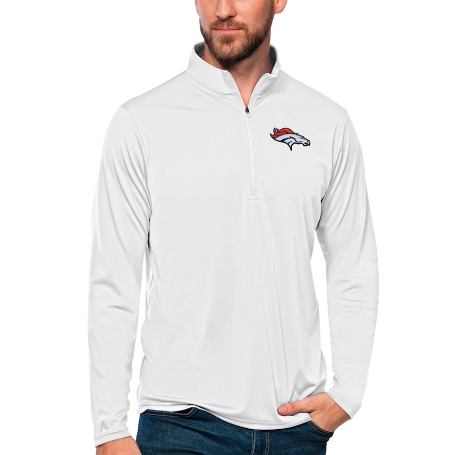 Denver Broncos Antigua Tribute Quarter-Zip Pullover Top - White