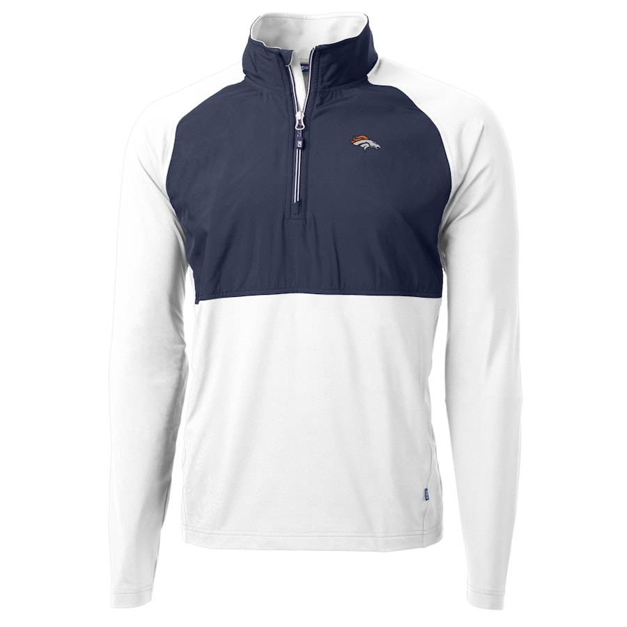 Denver Broncos Cutter & Buck Adapt Eco Knit Hybrid Recycled Quarter-Zip Raglan Jacket - Navy-White