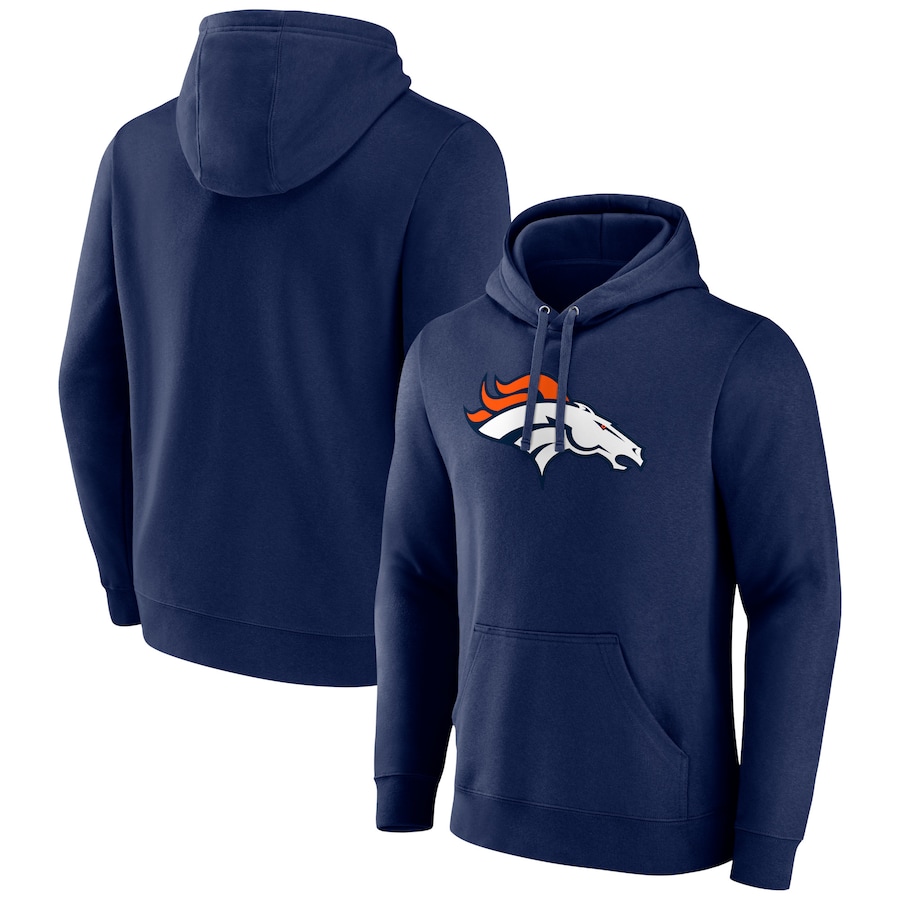 Denver Broncos Fanatics Branded Primary Team Logo Fitted Pullover Hoodie - Navy