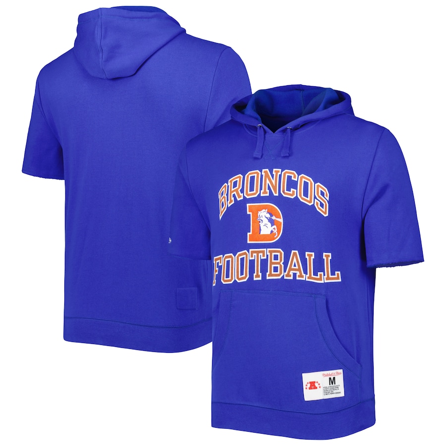 Denver Broncos Mitchell & Ness Washed Short Sleeve Pullover Hoodie - Royal