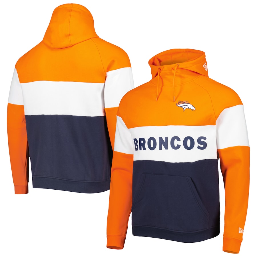 Denver Broncos New Era Colorblock Current Pullover Hoodie - Navy