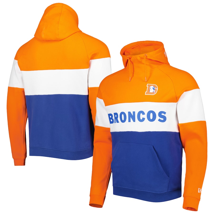 Denver Broncos New Era Colorblock Throwback Pullover Hoodie - Royal-Orange