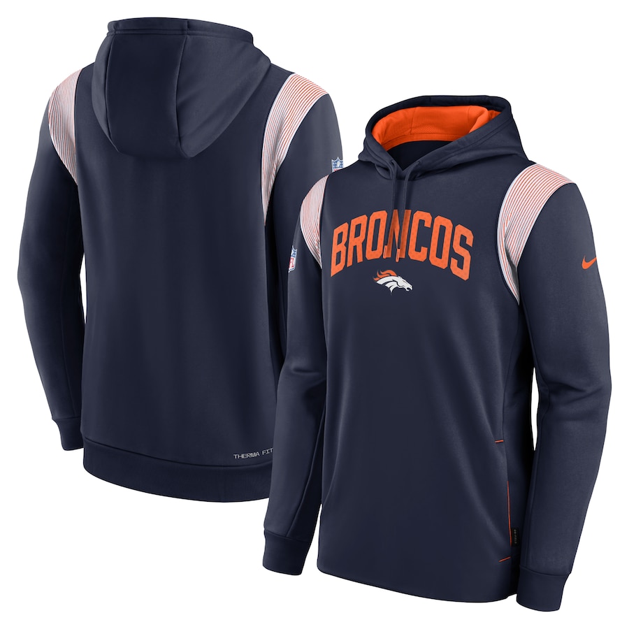 Denver Broncos Nike Sideline Athletic Stack Performance Pullover Hoodie - Navy