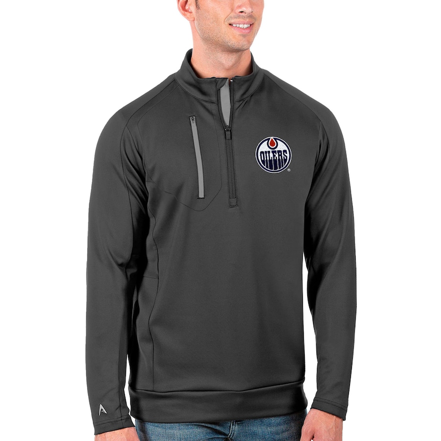 Edmonton Oilers Antigua Generation Quarter-Zip Pullover Jacket - Charcoal-Silver