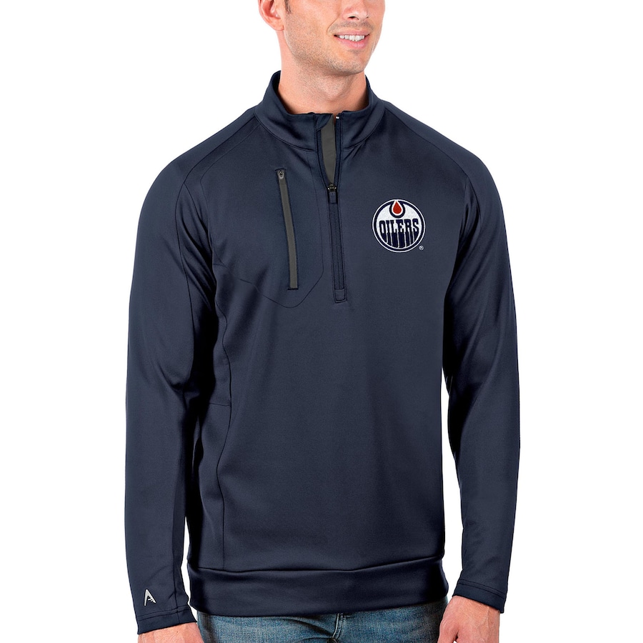 Edmonton Oilers Antigua Generation Quarter-Zip Pullover Jacket - Navy-Charcoal