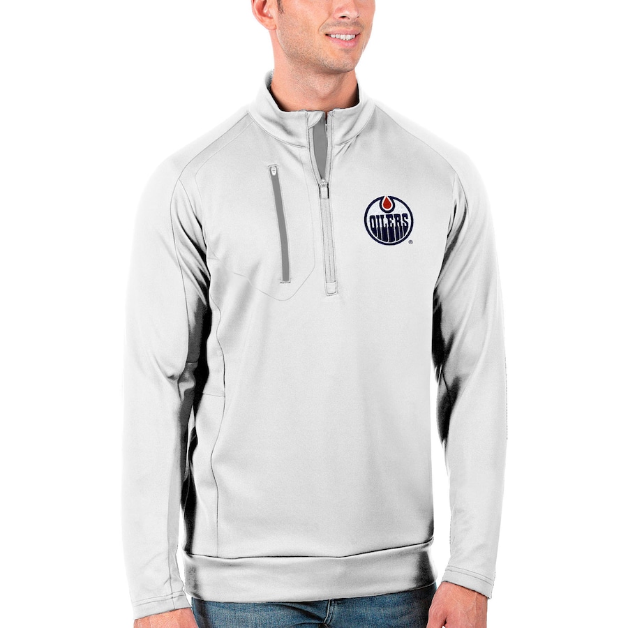 Edmonton Oilers Antigua Generation Quarter-Zip Pullover Jacket - White-Silver