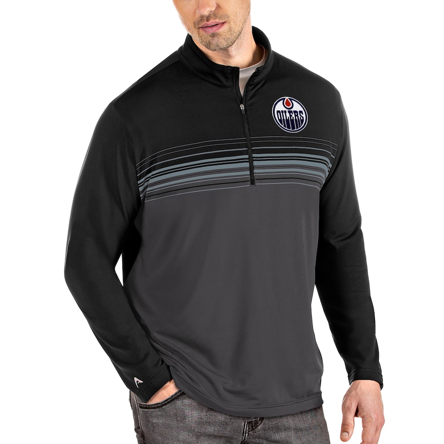 Edmonton Oilers Antigua Pace Quarter-Zip Pullover Top - Black-Gray