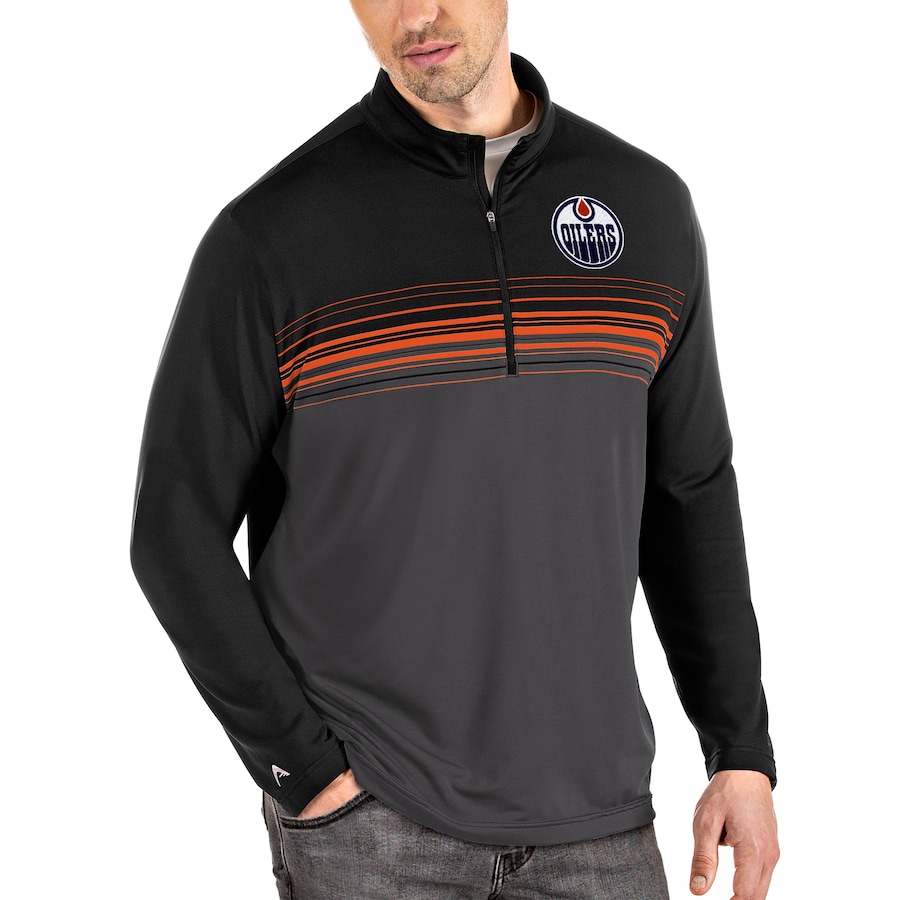 Edmonton Oilers Antigua Pace Quarter-Zip Pullover Top - Black