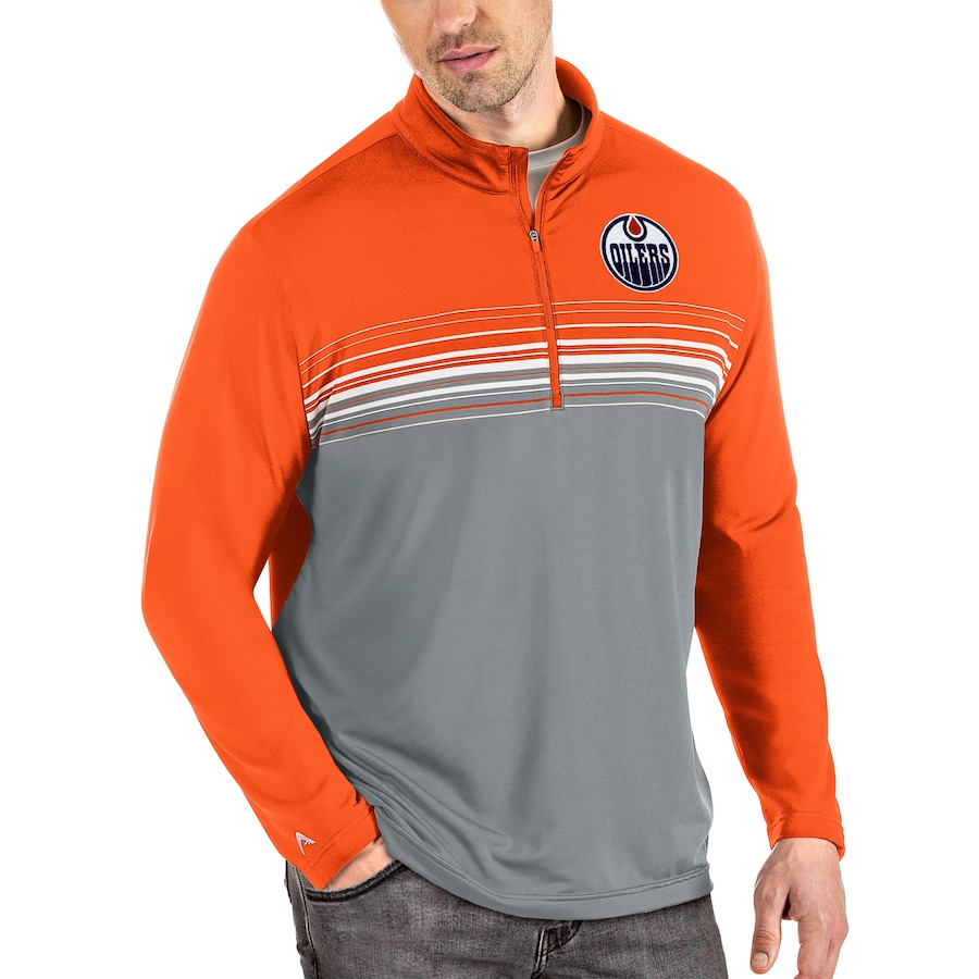Edmonton Oilers Antigua Pace Quarter-Zip Pullover Top - Orange-Gray