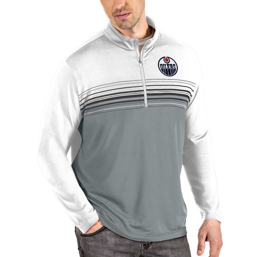 Edmonton Oilers Antigua Pace Quarter-Zip Pullover Top - White-Gray