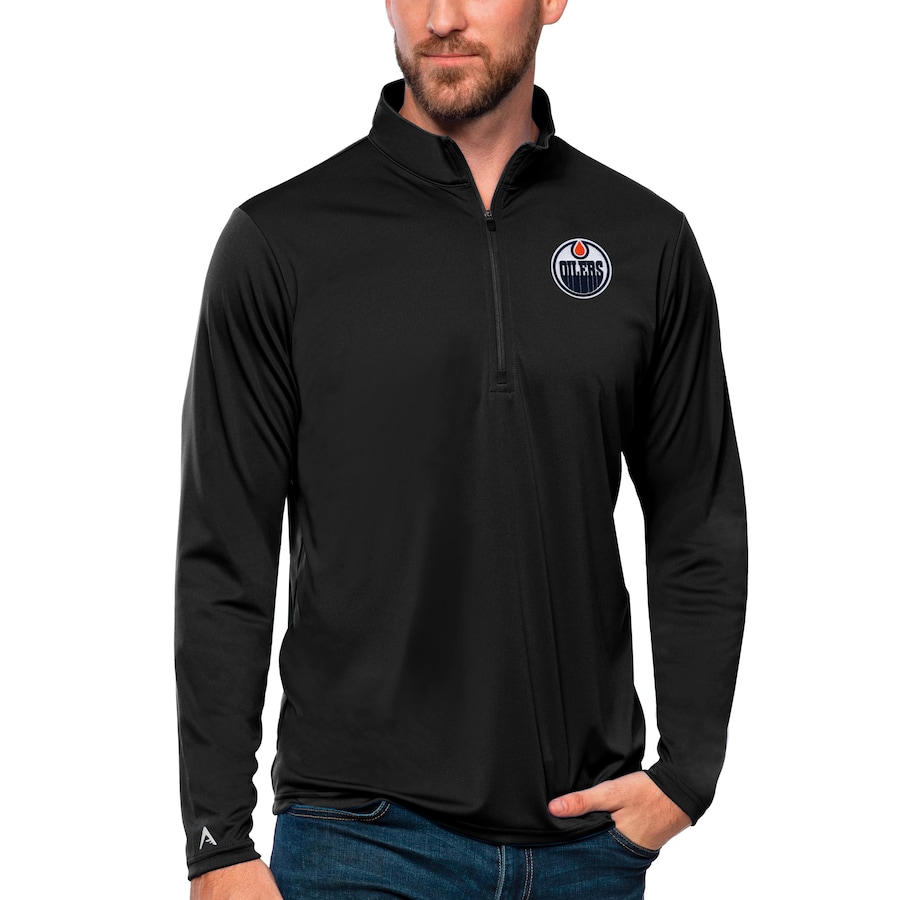 Edmonton Oilers Antigua Tribute Quarter-Zip Pullover Top - Black