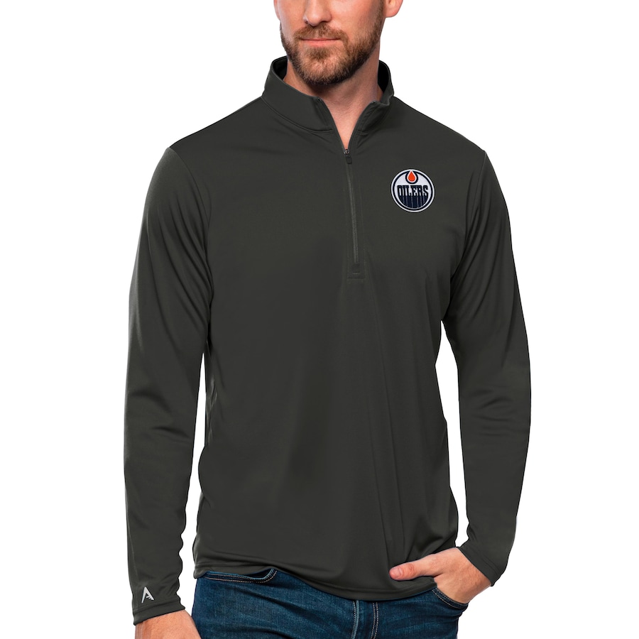 Edmonton Oilers Antigua Tribute Quarter-Zip Pullover Top - Charcoal