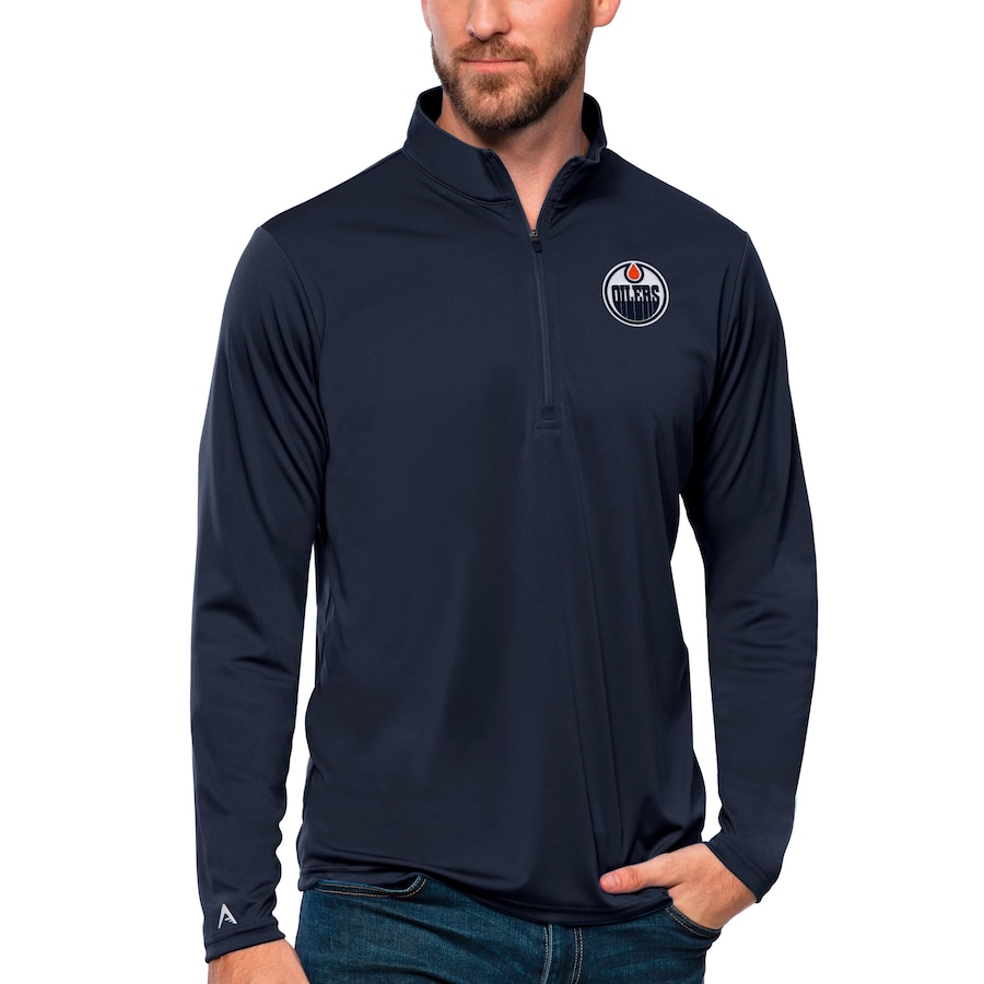 Edmonton Oilers Antigua Tribute Quarter-Zip Pullover Top - Navy