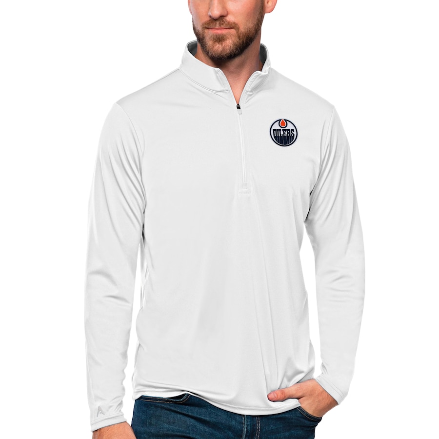 Edmonton Oilers Antigua Tribute Quarter-Zip Pullover Top - White