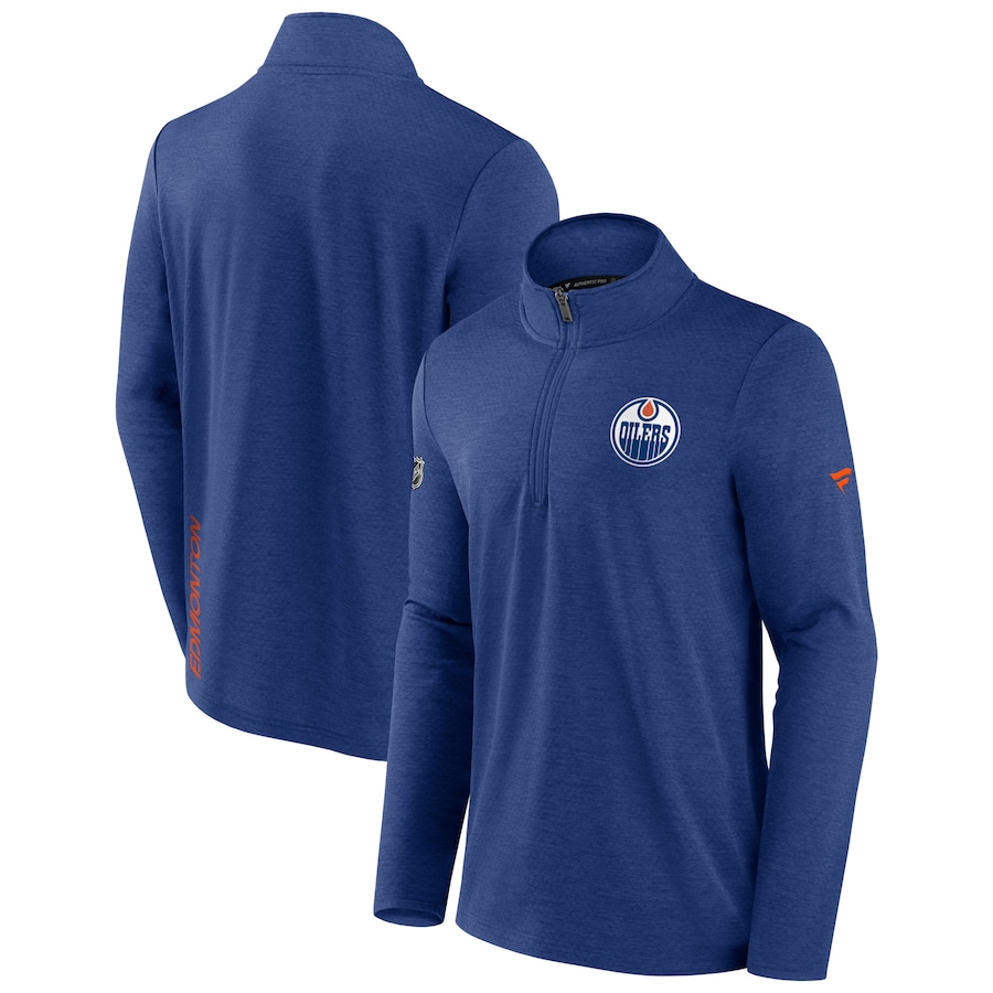 Edmonton Oilers Fanatics Branded Authentic Pro Rink Quartet-Zip Jacket - Heather Navy