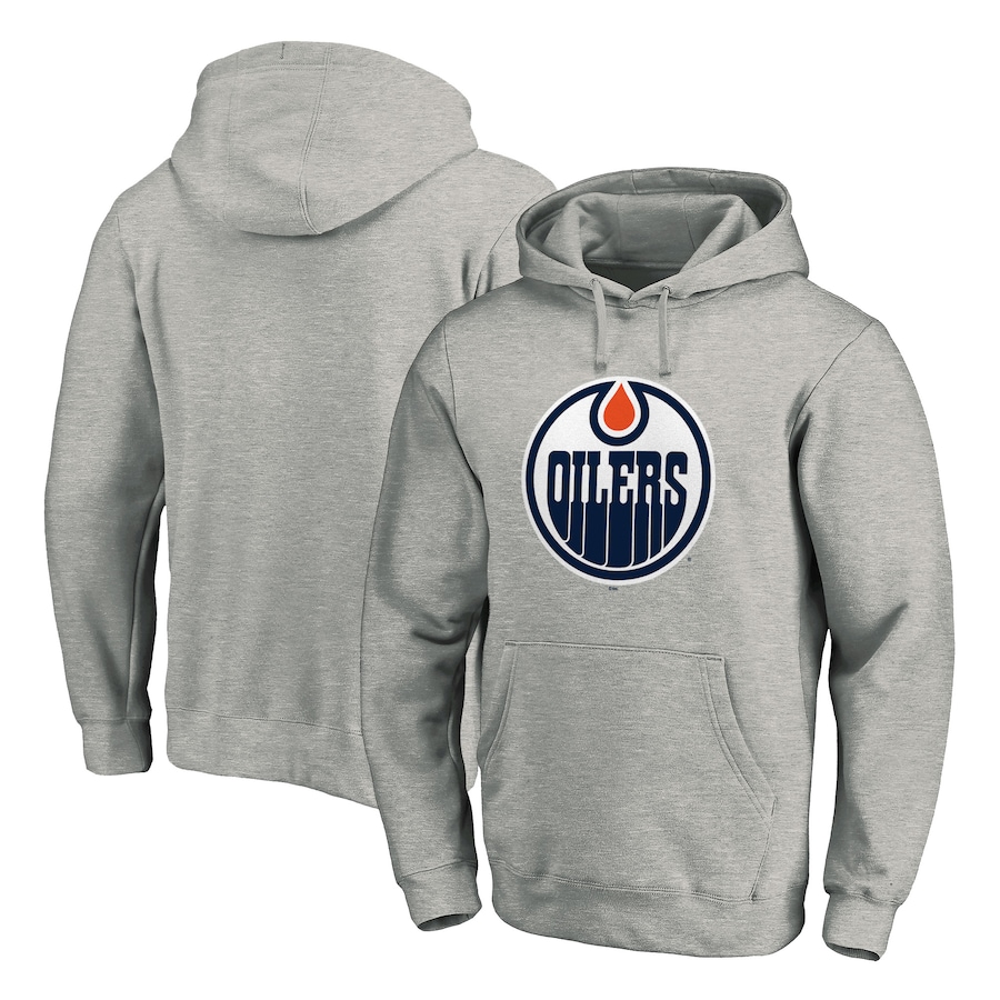 Edmonton Oilers Fanatics Branded Primary Team Logo Fleece Fitted Pullover Hoodie - Heather Gray