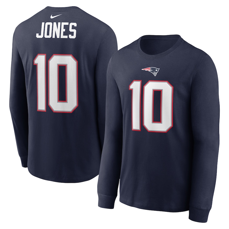 Mac Jones New England Patriots Nike Player Name & Number Long Sleeve T-Shirt - Navy