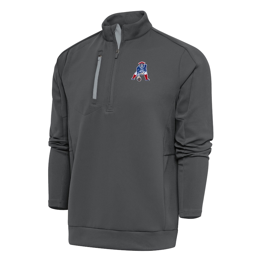 New England Patriots Antigua Team Logo Throwback Generation Quarter-Zip Pullover Top - Charcoal