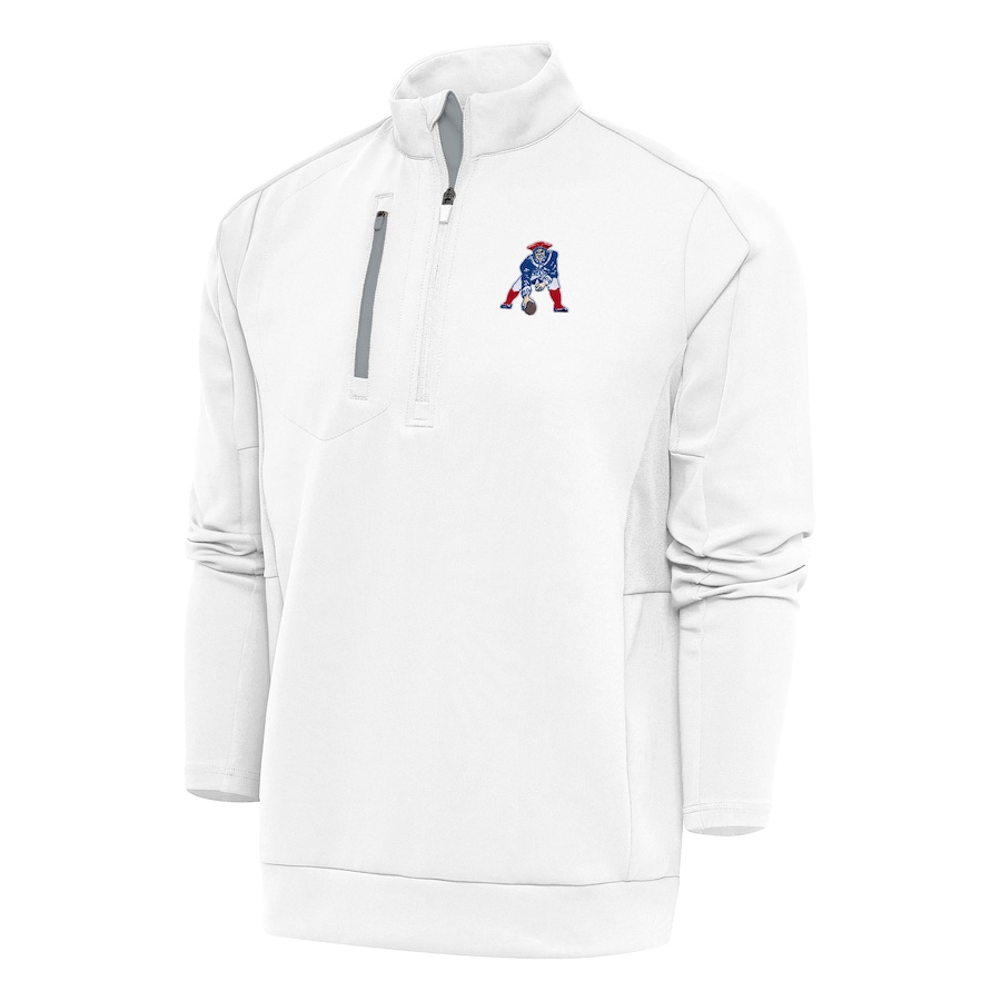 New England Patriots Antigua Team Logo Throwback Generation Quarter-Zip Pullover Top - White