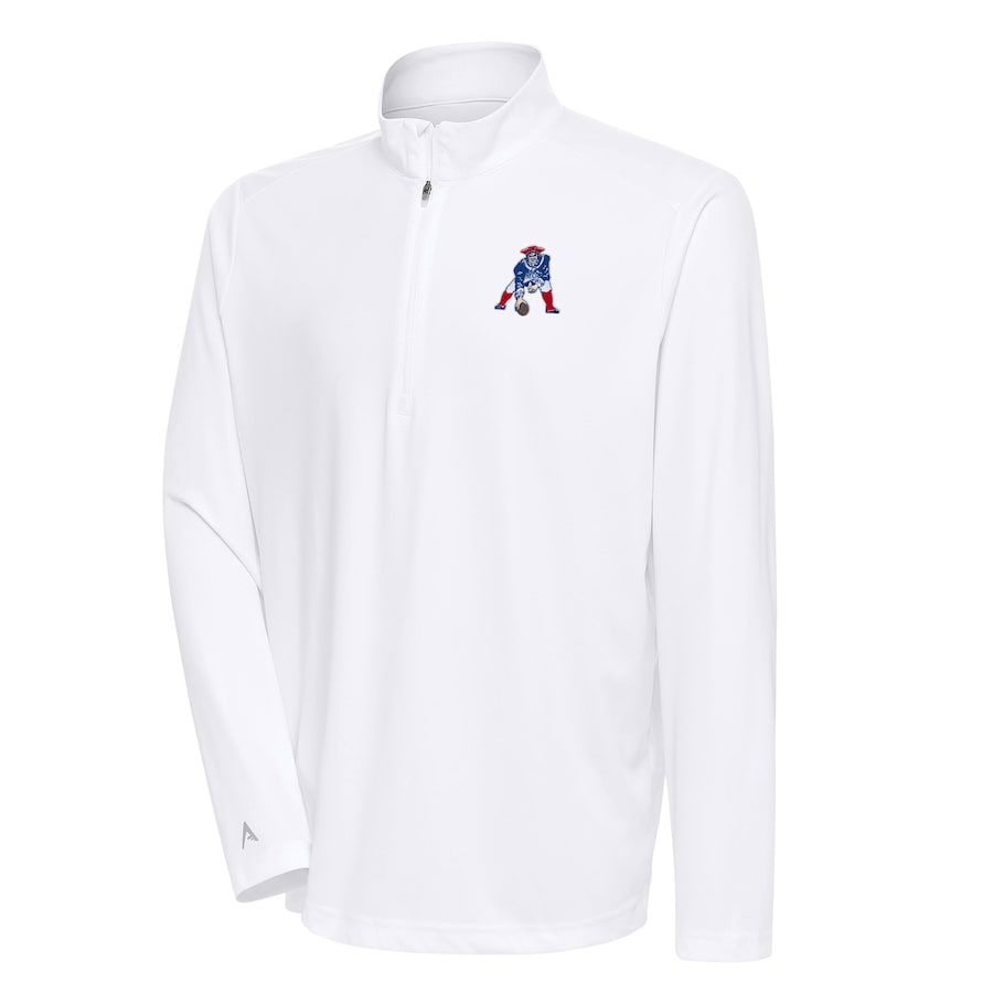 New England Patriots Antigua Team Logo Throwback Tribute Quarter-Zip Pullover Top - White