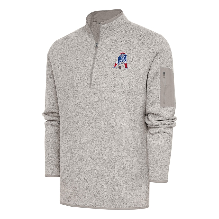 New England Patriots Antigua Throwback Fortune Quarter-Zip Pullover Jacket - Oatmeal