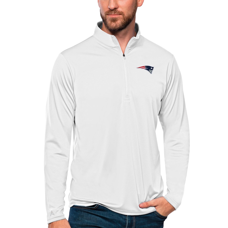 New England Patriots Antigua Tribute Quarter-Zip Pullover Top - White