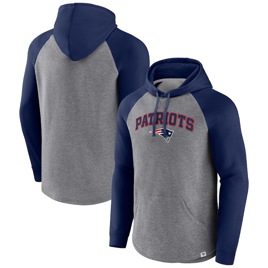 New England Patriots Fanatics Branded By Design Raglan Pullover Hoodie - Heathered Gray-Navy
