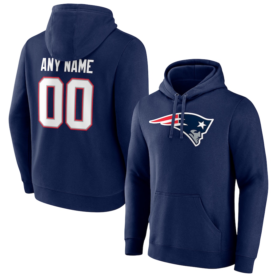 New England Patriots Fanatics Branded Team Authentic Personalized Name & Number Pullover Hoodie - Navy