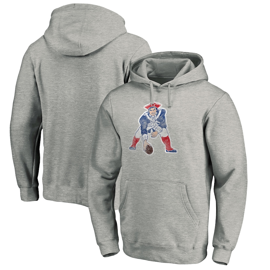 New England Patriots Fanatics Branded Throwback Logo Pullover Hoodie - Heathered Gray