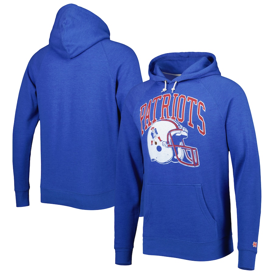 New England Patriots Homage Retro Helmet Tri-Blend Raglan Pullover Hoodie - Royal