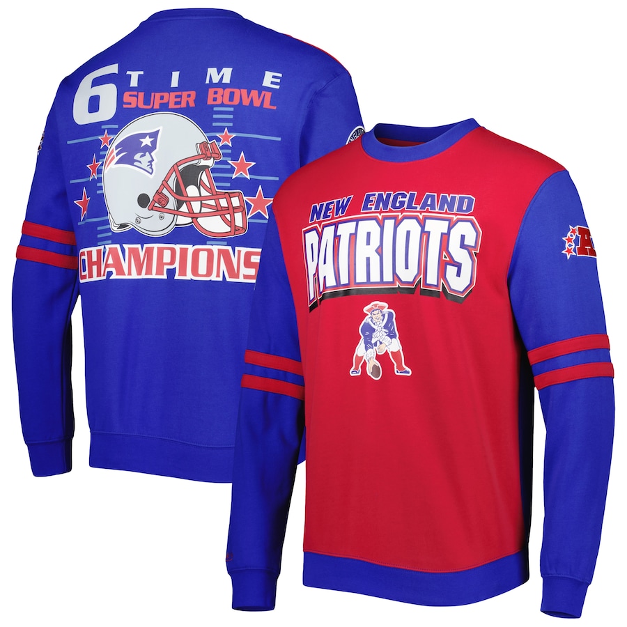 New England Patriots Mitchell & Ness All Over 2.0 Pullover Sweatshirt - Red