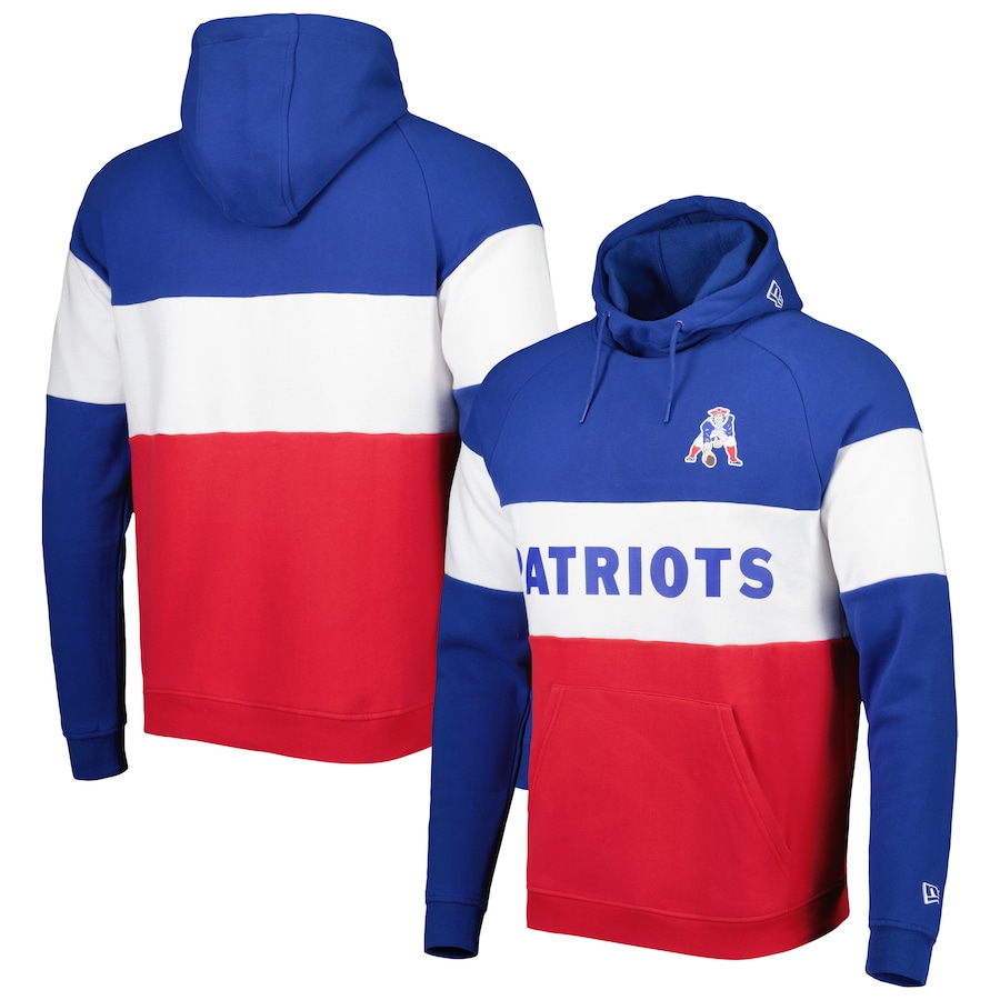 New England Patriots New Era Colorblock Throwback Pullover Hoodie - Red-Royal