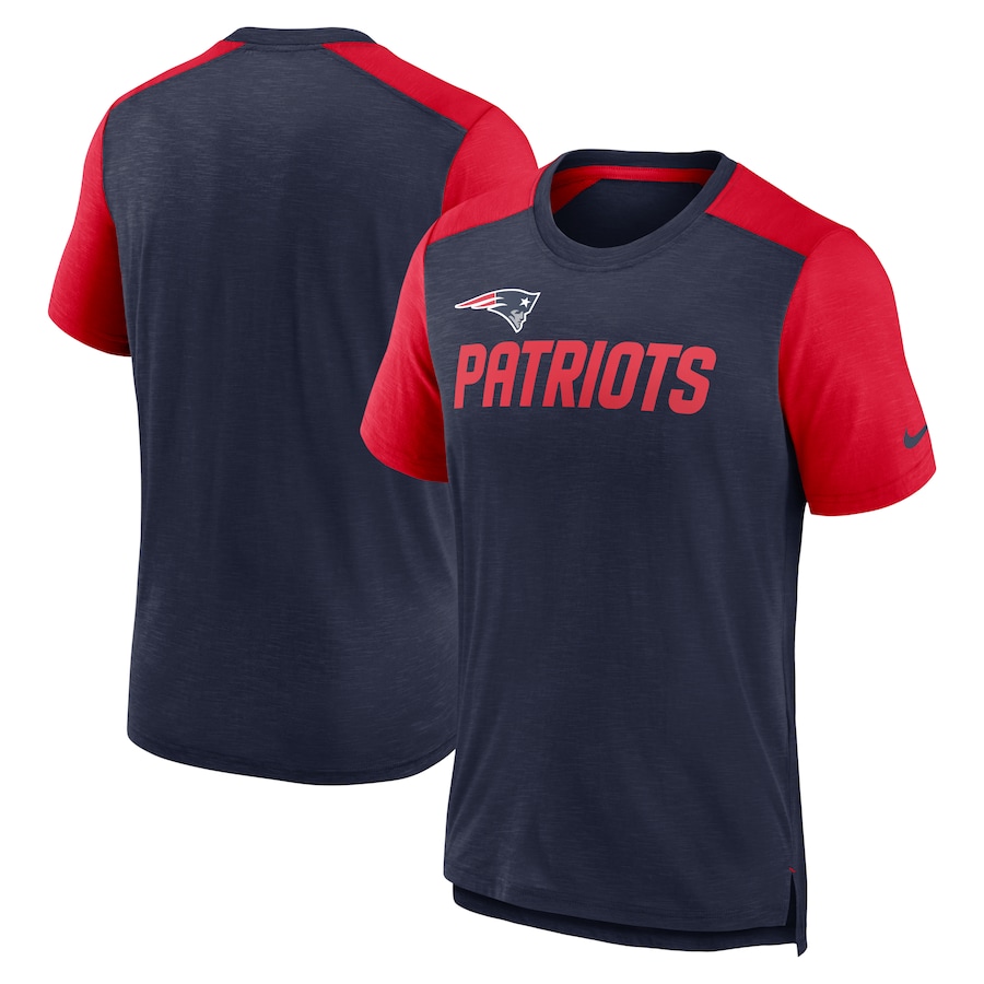 New England Patriots Nike Color Block Team Name T-Shirt - Heathered Navy-Heathered Red