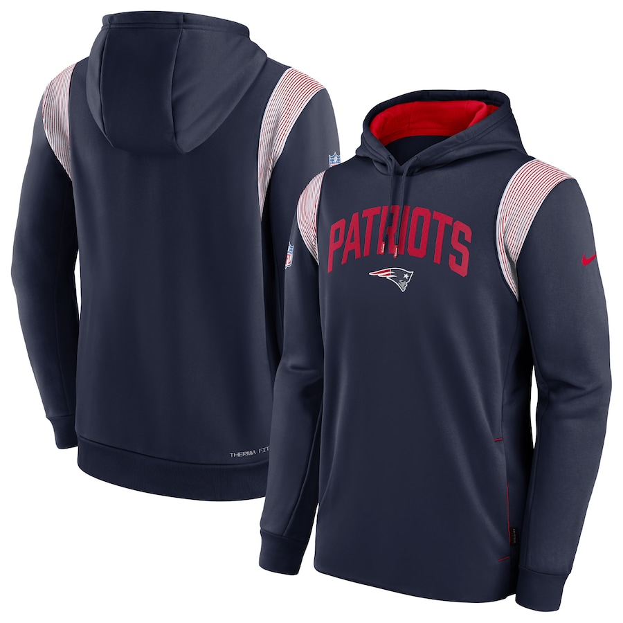 New England Patriots Nike Sideline Athletic Stack Performance Pullover Hoodie - Navy