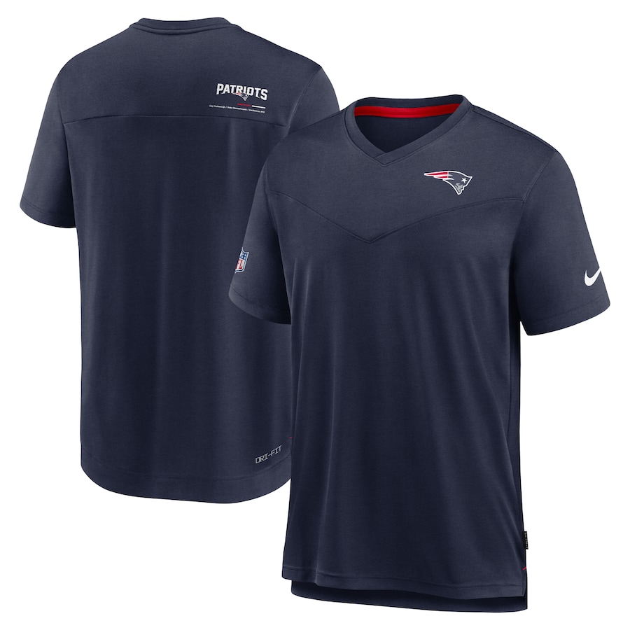 New England Patriots Nike Sideline Coach Chevron Lock Up Logo V-Neck Performance T-Shirt - Navy