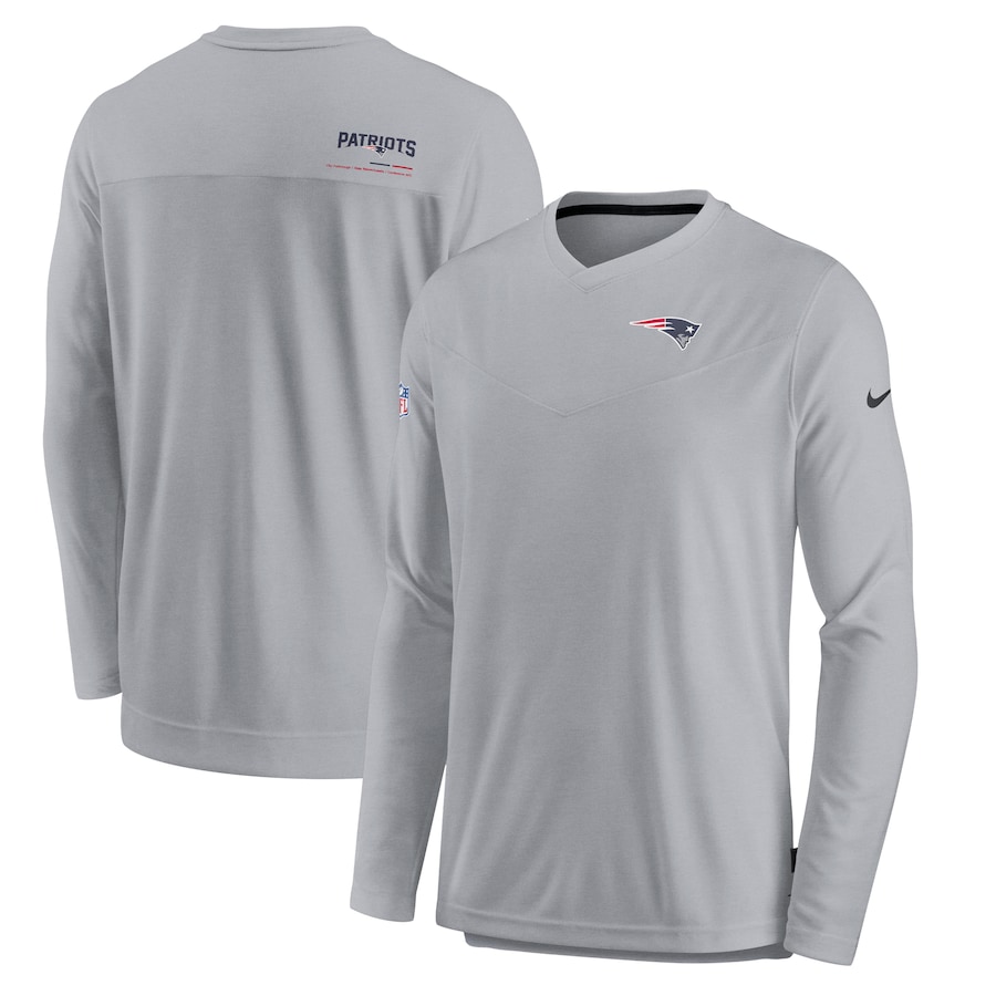 New England Patriots Nike Sideline Coach Chevron Lock Up Long Sleeve V-Neck Performance T-Shirt - Gray