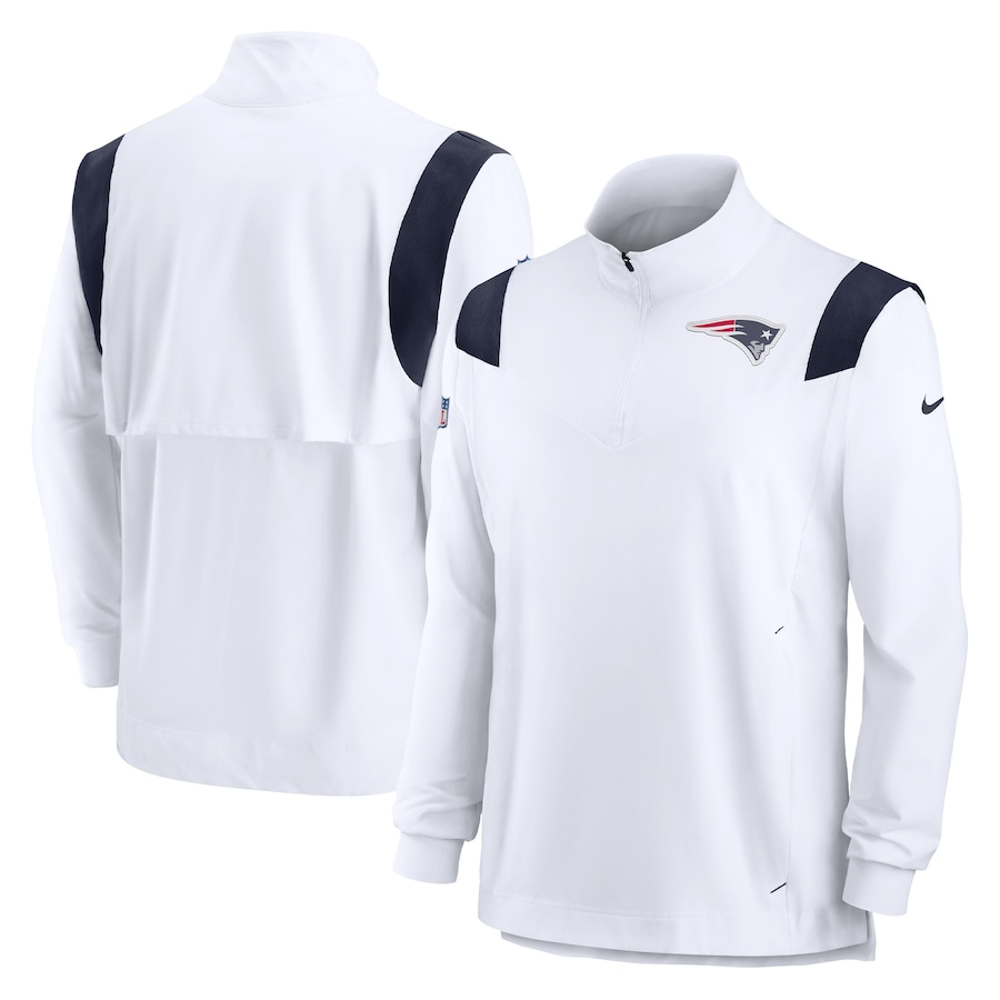 New England Patriots Nike Sideline Coach Chevron Lockup Quarter-Zip Long Sleeve Top - White