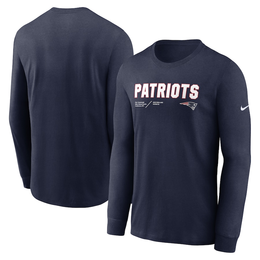 New England Patriots Nike Sideline Infograph Lock Up Performance Long Sleeve T-Shirt - Navy