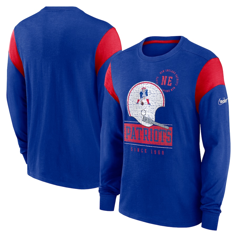 New England Patriots Nike Slub Rewind Playback Helmet Long Sleeve T-Shirt - Heathered Royal