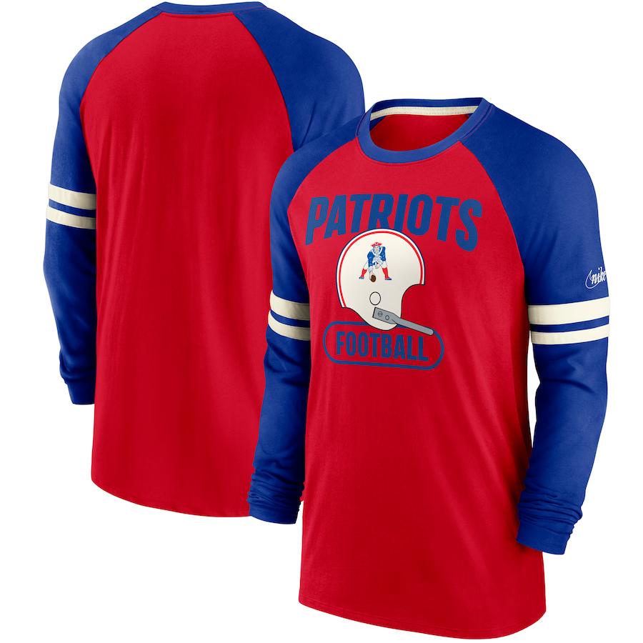 New England Patriots Nike Throwback Raglan Long Sleeve T-Shirt - Red-Royal