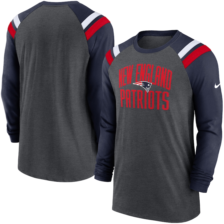 New England Patriots Nike Tri-Blend Raglan Athletic Long Sleeve Fashion T-Shirt - Heathered Charcoal-Navy