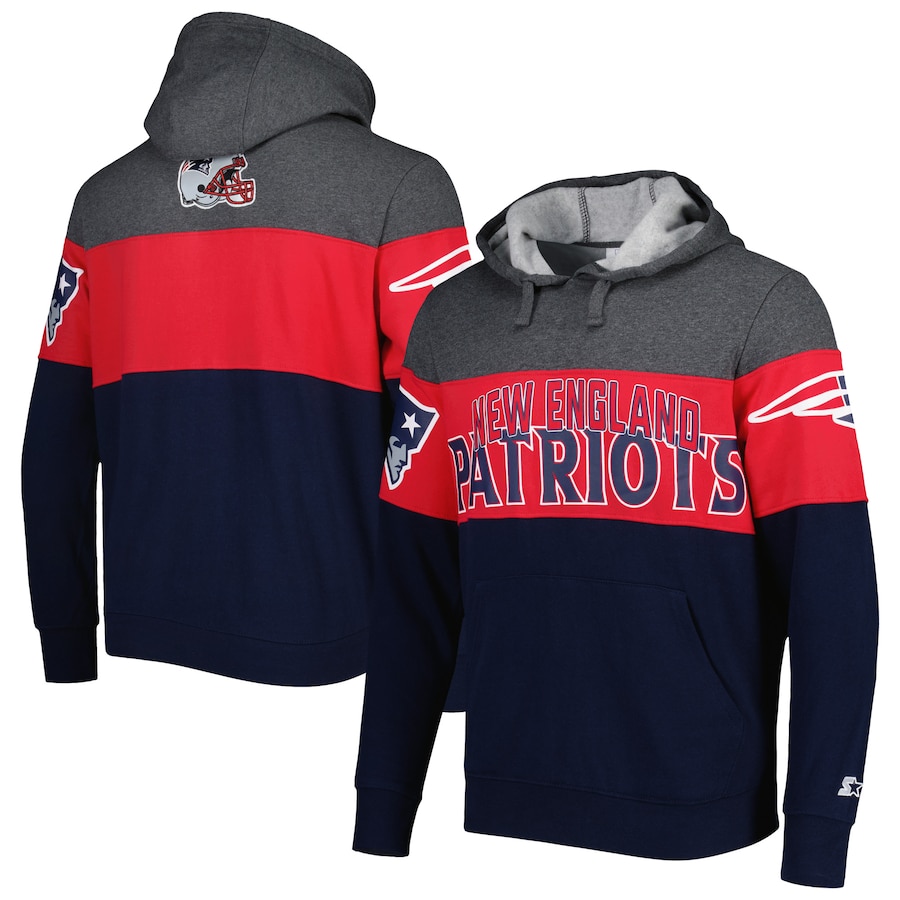 New England Patriots Starter Extreme Pullover Hoodie - Heather Charcoal-Navy