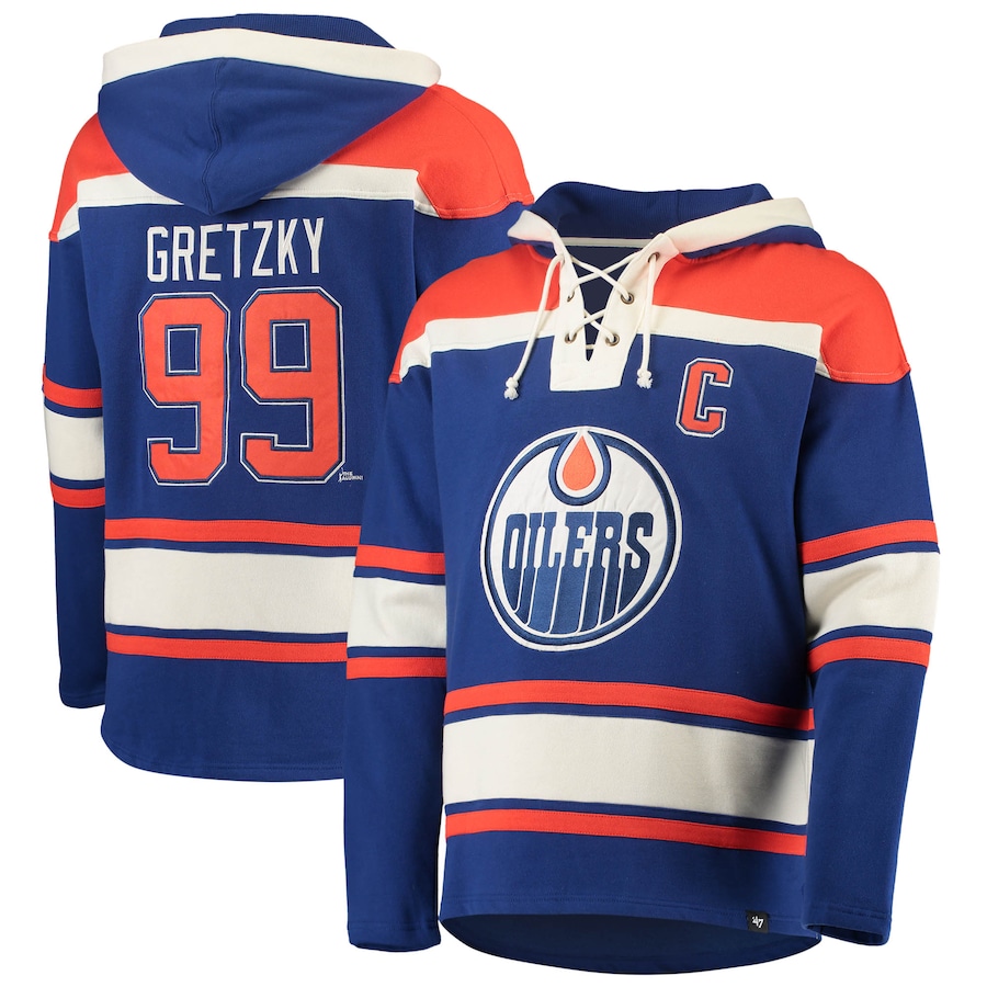 Wayne Gretzky Edmonton Oilers '47 Retired Player Name & Number Lacer Pullover Hoodie - Royal